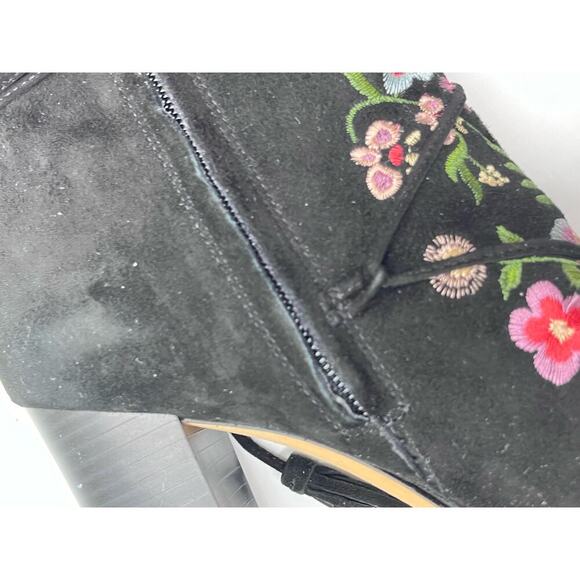 Sam Edelman Black Suede Embroidered Floral Winnie Block Heel Ankle Boots Sz 8 - Picture 11 of 15